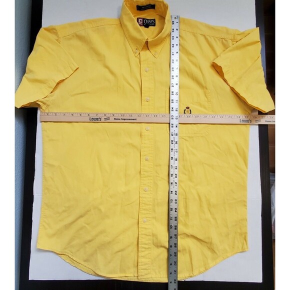 Vintage Chaps Ralph Lauren Button Up Shirt Logo Pocket Yellow Mens size Large - Picture 6 of 9